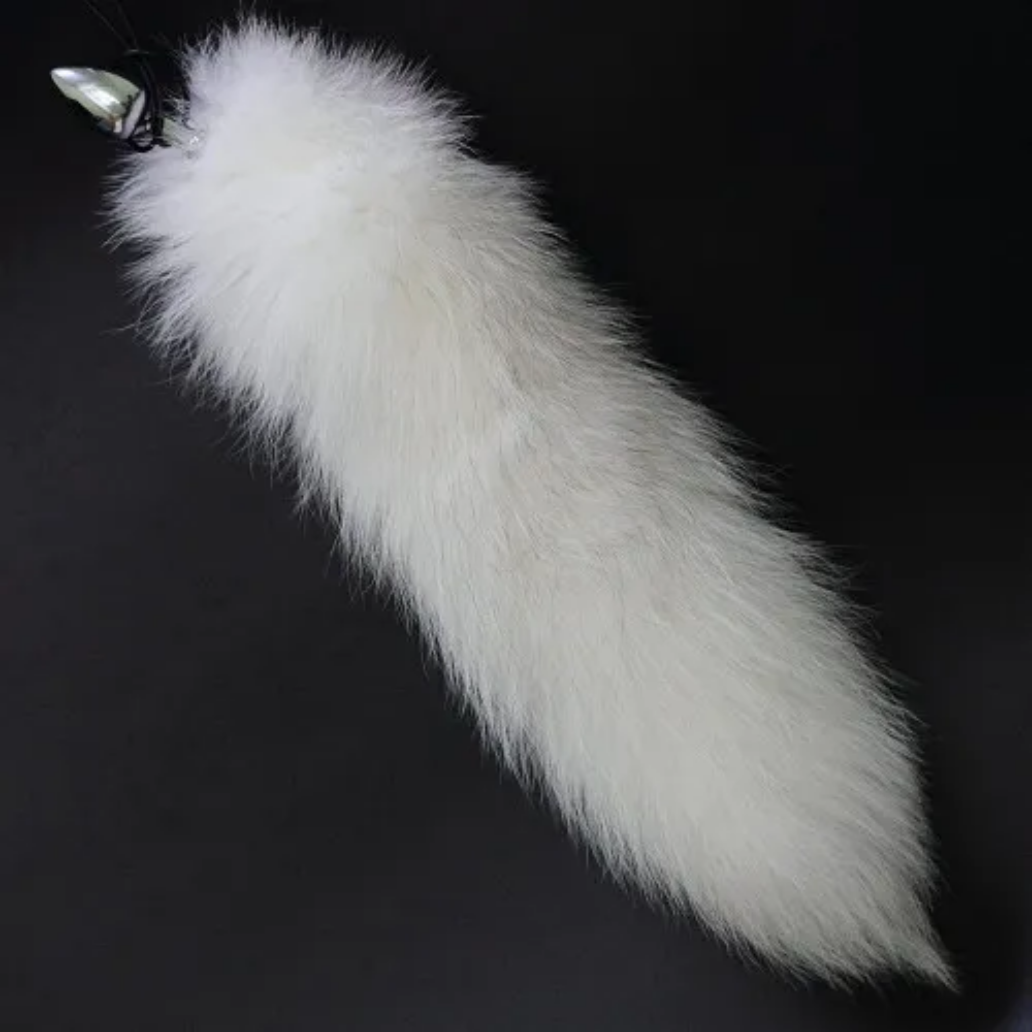 Stainless Steel White Fur Fox Tail Butt Plug